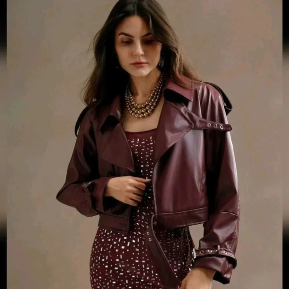 Jackets & Blazers - Women Spring Autumn Plain Stand Collar Long Sleeve PU Leather Loose Short Casual